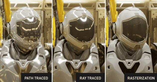 path traced, ray traced, rasterization